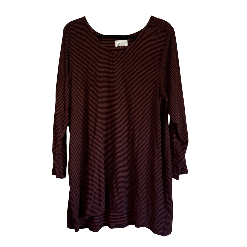 Habitat Womens Striped Split Back Tunic Top Burgundy Black Long Sleeve large